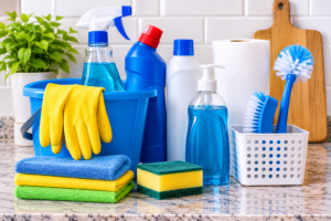 Productos-de-limpieza-en-cocina-luminosa-300x200 Rutina de limpieza del hogar: guía práctica para mantener la casa limpia