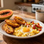 A steaming breakfast of fried plantains